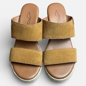 Joie Wedge Espadrilles Tan Genuine Suede Slide Sandals Sz 8 NWOT 3 inch Wedge